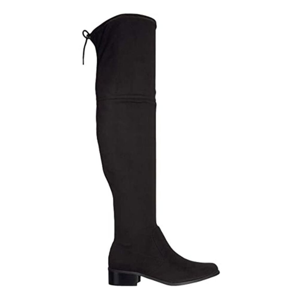 NWT CHARLES Womens Black Drawstring Cushioned Stacked Heel Dress Boots 5